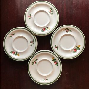 Vintage Christmas Stoneware Saucers Noel Pieces Japan Lot of 8